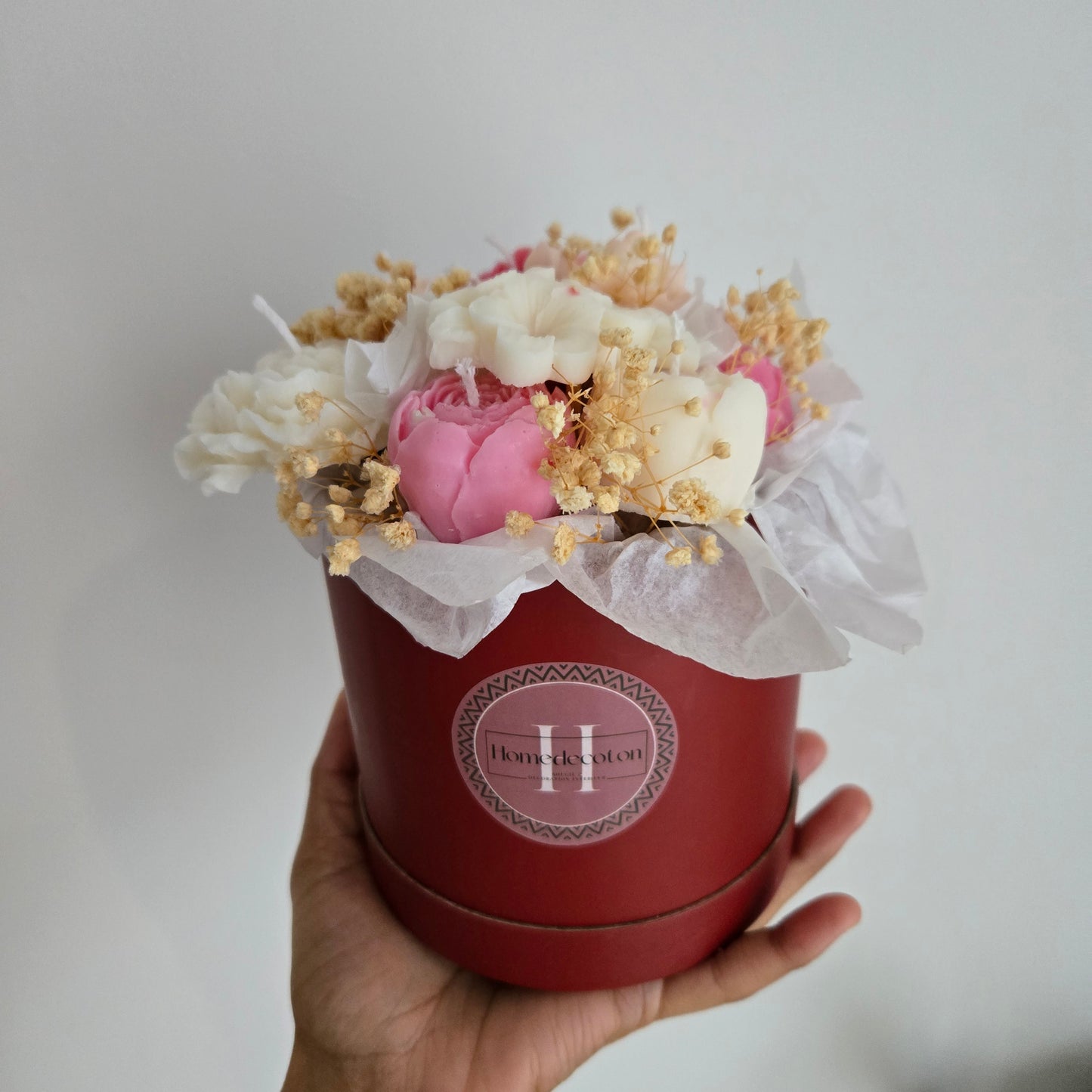 Bouquet rose & blanc - cire de soja